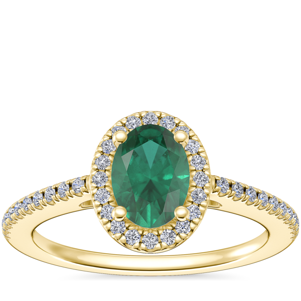 Classic Halo Diamond Engagement Ring with Oval Emerald in 14k Yellow Gold (7x5mm)