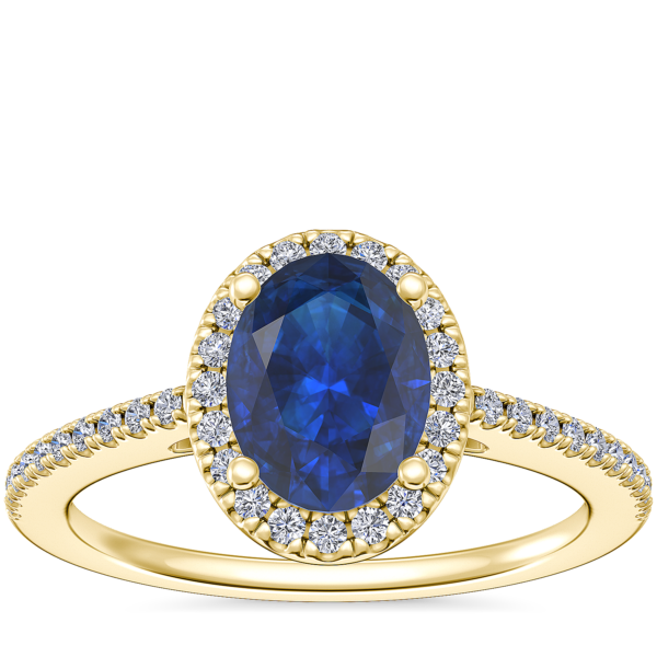 Classic Halo Diamond Engagement Ring with Oval Sapphire in 14k Yellow Gold (8x6mm)
