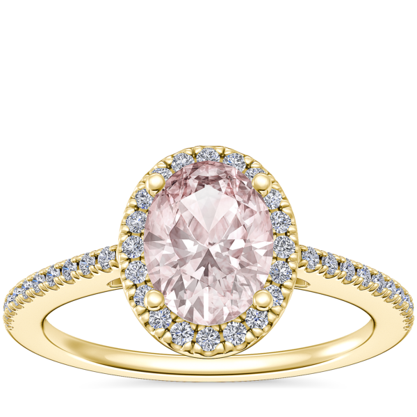 Classic Halo Diamond Engagement Ring with Oval Morganite in 14k Yellow Gold (8x6mm)
