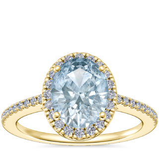 Classic Halo Diamond Engagement Ring with Oval Aquamarine in 14k Yellow Gold (9x7mm)