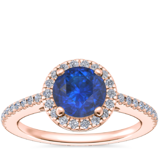 Classic Halo Diamond Engagement Ring with Round Sapphire in 14k Rose Gold (6mm)