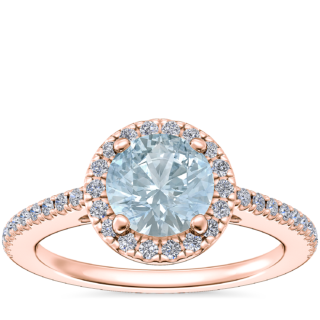 Classic Halo Diamond Engagement Ring with Round Aquamarine in 14k Rose Gold (6.5mm)
