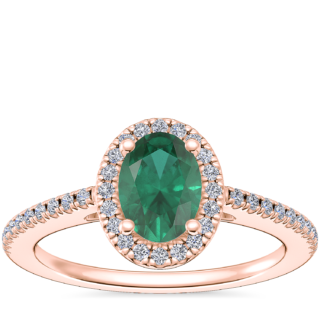Classic Halo Diamond Engagement Ring with Oval Emerald in 14k Rose Gold (7x5mm)