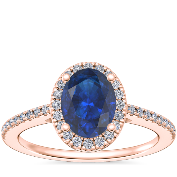 Classic Halo Diamond Engagement Ring with Oval Sapphire in 14k Rose Gold (8x6mm)