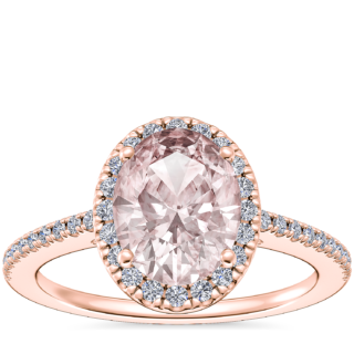 Classic Halo Diamond Engagement Ring with Oval Morganite in 14k Rose Gold (9x7mm)
