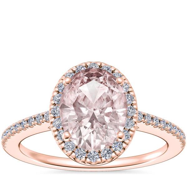 Classic Halo Diamond Engagement Ring with Oval Morganite in 14k Rose Gold (9x7mm)