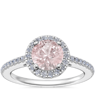 Classic Halo Diamond Engagement Ring with Round Morganite in Platinum (6.5mm)
