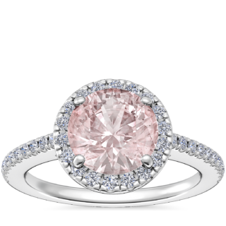 Classic Halo Diamond Engagement Ring with Round Morganite in Platinum (8mm)