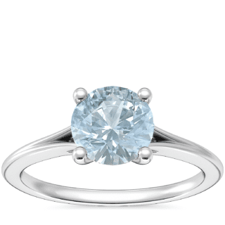 Petite Split Shank Solitaire Engagement Ring with Round Aquamarine in 14k White Gold (6.5mm)