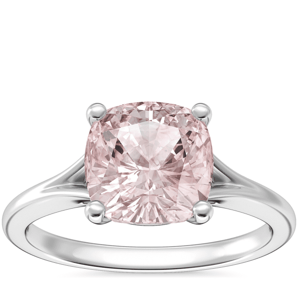 Petite Split Shank Solitaire Engagement Ring with Cushion Morganite in 14k White Gold (8mm)