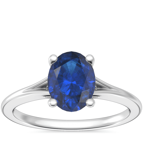 Petite Split Shank Solitaire Engagement Ring with Oval Sapphire in 14k White Gold (8x6mm)