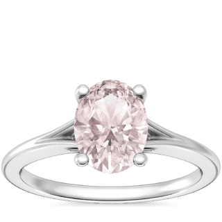 Petite Split Shank Solitaire Engagement Ring with Oval Morganite in 14k White Gold (8x6mm)