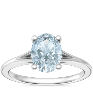 Petite Split Shank Solitaire Engagement Ring with Oval Aquamarine in 14k White Gold (8x6mm)