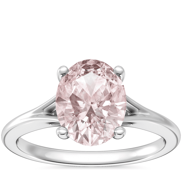 Petite Split Shank Solitaire Engagement Ring with Oval Morganite in 14k White Gold (9x7mm)