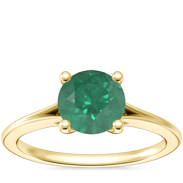 Petite Split Shank Solitaire Engagement Ring with Round Emerald in 14k Yellow Gold (6.5mm)