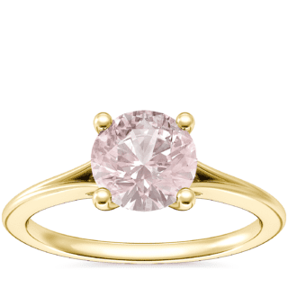 Petite Split Shank Solitaire Engagement Ring with Round Morganite in 14k Yellow Gold (6.5mm)