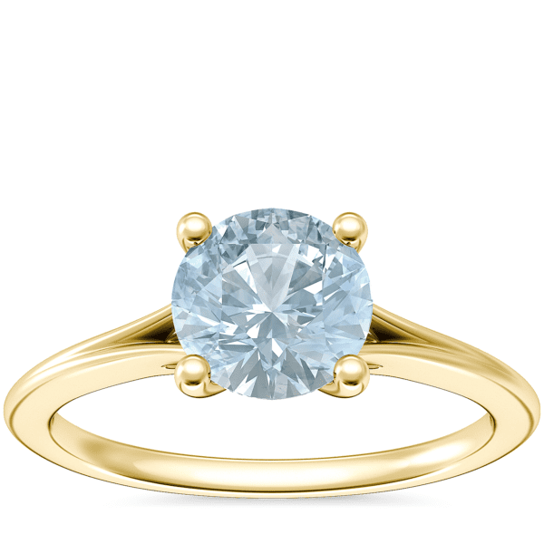 Petite Split Shank Solitaire Engagement Ring with Round Aquamarine in 14k Yellow Gold (6.5mm)