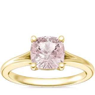 Petite Split Shank Solitaire Engagement Ring with Cushion Morganite in 14k Yellow Gold (6.5mm)