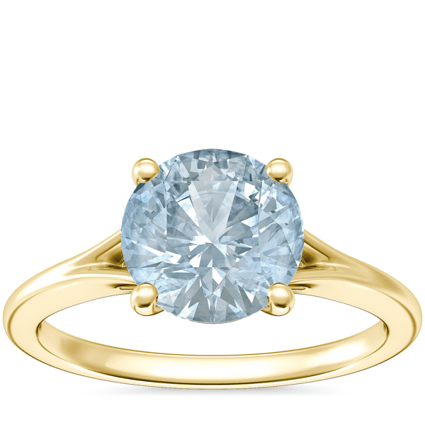 Petite Split Shank Solitaire Engagement Ring with Round Aquamarine in 14k Yellow Gold (8mm)