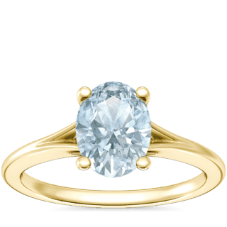 Petite Split Shank Solitaire Engagement Ring with Oval Aquamarine in 14k Yellow Gold (8x6mm)