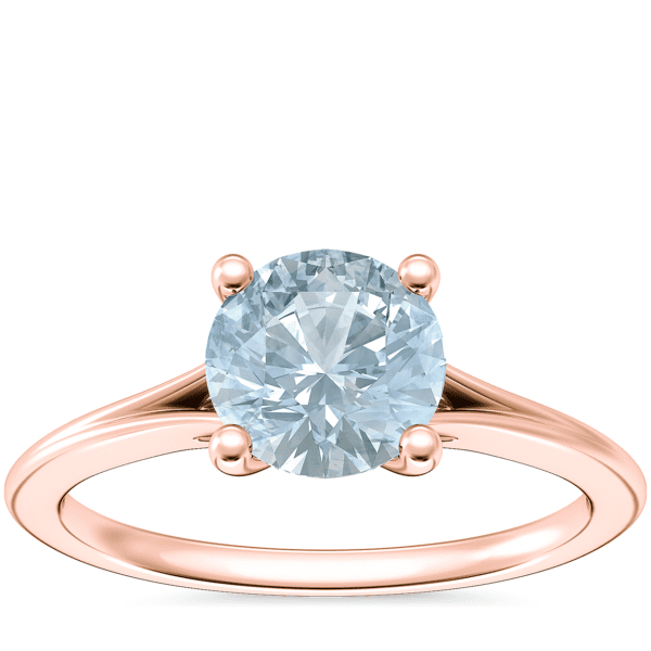 Petite Split Shank Solitaire Engagement Ring with Round Aquamarine in 14k Rose Gold (6.5mm)
