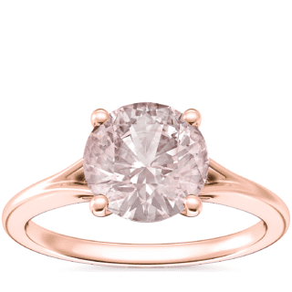 Petite Split Shank Solitaire Engagement Ring with Round Morganite in 14k Rose Gold (8mm)