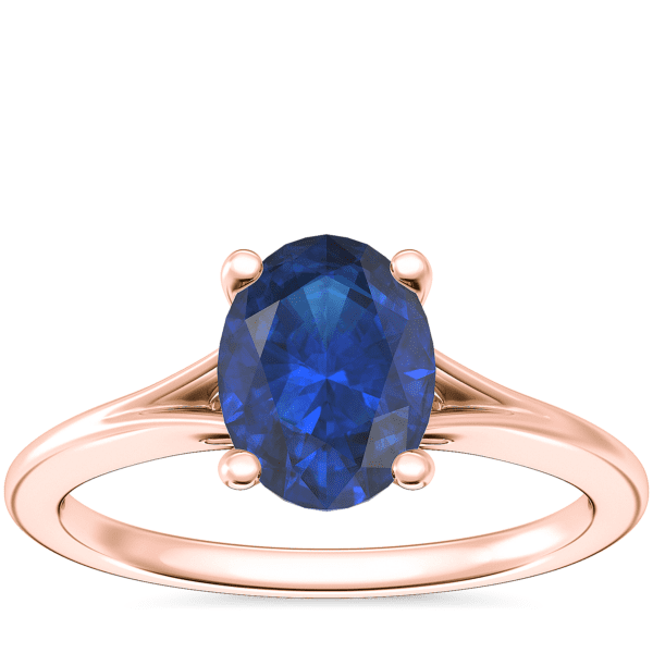 Petite Split Shank Solitaire Engagement Ring with Oval Sapphire in 14k Rose Gold (8x6mm)
