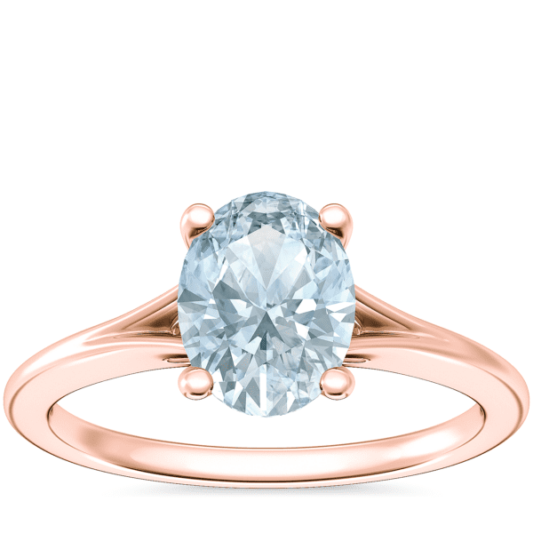 Petite Split Shank Solitaire Engagement Ring with Oval Aquamarine in 14k Rose Gold (8x6mm)