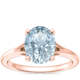 Petite Split Shank Solitaire Engagement Ring with Oval Aquamarine in 14k Rose Gold (9x7mm)