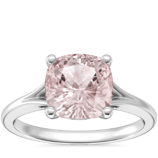 Petite Split Shank Solitaire Engagement Ring with Cushion Morganite in 18k White Gold (8mm)