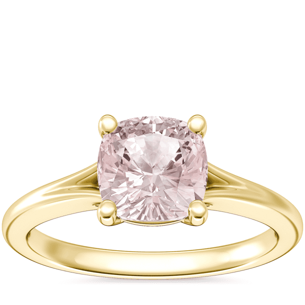 Petite Split Shank Solitaire Engagement Ring with Cushion Morganite in 18k Yellow Gold (6.5mm)