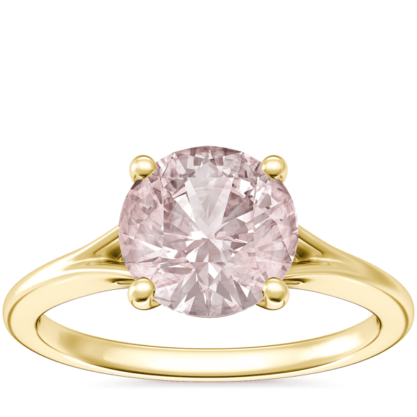 Petite Split Shank Solitaire Engagement Ring with Round Morganite in 18k Yellow Gold (8mm)