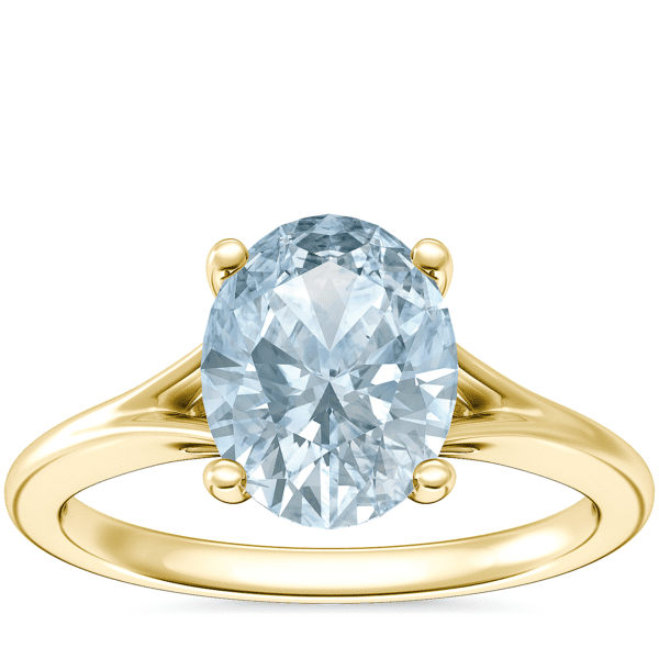 Petite Split Shank Solitaire Engagement Ring with Oval Aquamarine in 14k Yellow Gold (9x7mm)