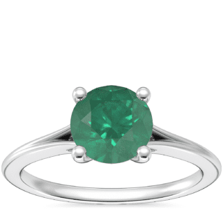 Petite Split Shank Solitaire Engagement Ring with Round Emerald in Platinum (6.5mm)