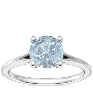 Petite Split Shank Solitaire Engagement Ring with Round Aquamarine in Platinum (6.5mm)