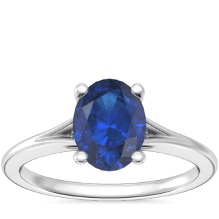 Petite Split Shank Solitaire Engagement Ring with Oval Sapphire in Platinum (8x6mm)