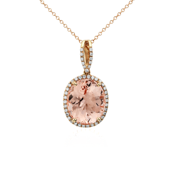 Morganite and Diamond Halo Pendant in 14k Rose Gold (0.27 ct. tw.) (14x12mm)