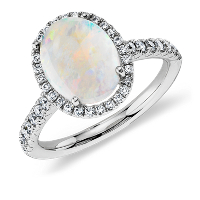 Opal and Diamond Halo Ring in 18k White Gold (10x8mm)