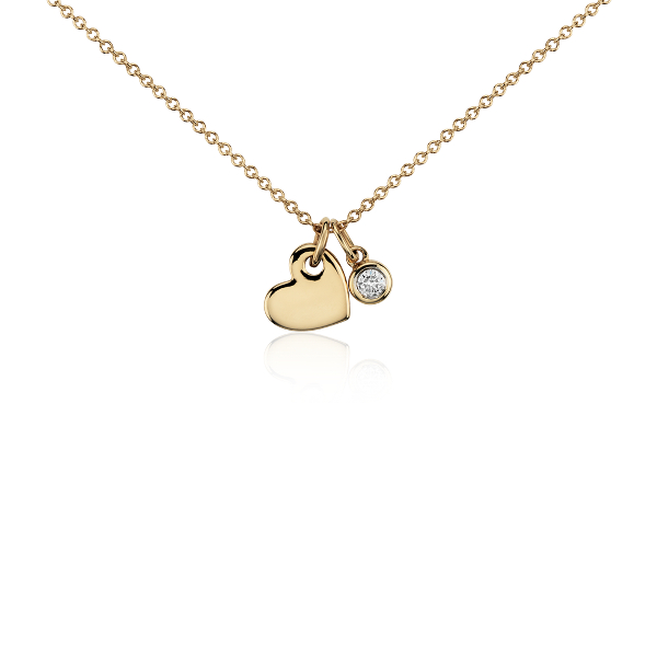 Mini Heart and Diamond Charm Pendant in 14k Yellow Gold Mini Heart and Diamond Charm Pendant in 14k Yellow Gold