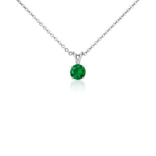 Emerald Solitaire Pendant in 18k White Gold (5mm)