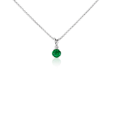 Emerald and Diamond Solitaire Pendant in 18k White Gold (5mm)