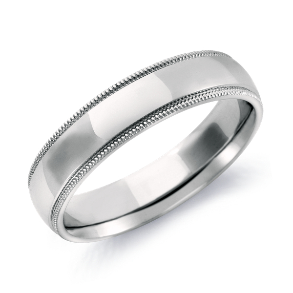 Milgrain Comfort Fit Wedding Ring in 14k White Gold (5mm) Milgrain Comfort Fit Wedding Ring in 14k White Gold (5mm)